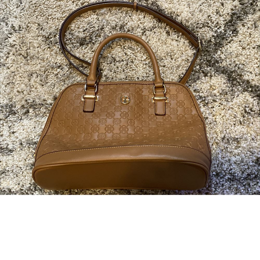Giani Bernini‎ Debossed Signature Tote Camel Gold Crossbody Handbag Satchel